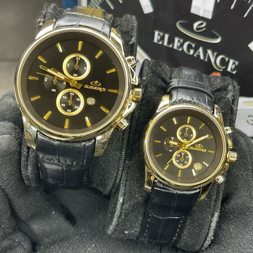 ساعت الگانس بند چرمی طرح سه موتوره قفل پروانهای