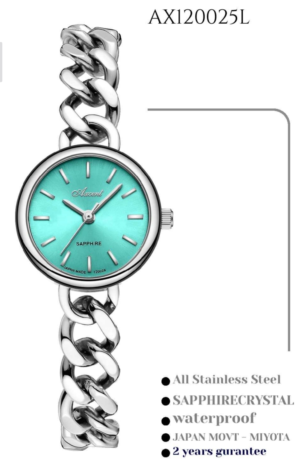 ساعت مچی زنانه اکسنت بند کارتی زنجیری گرد 120025