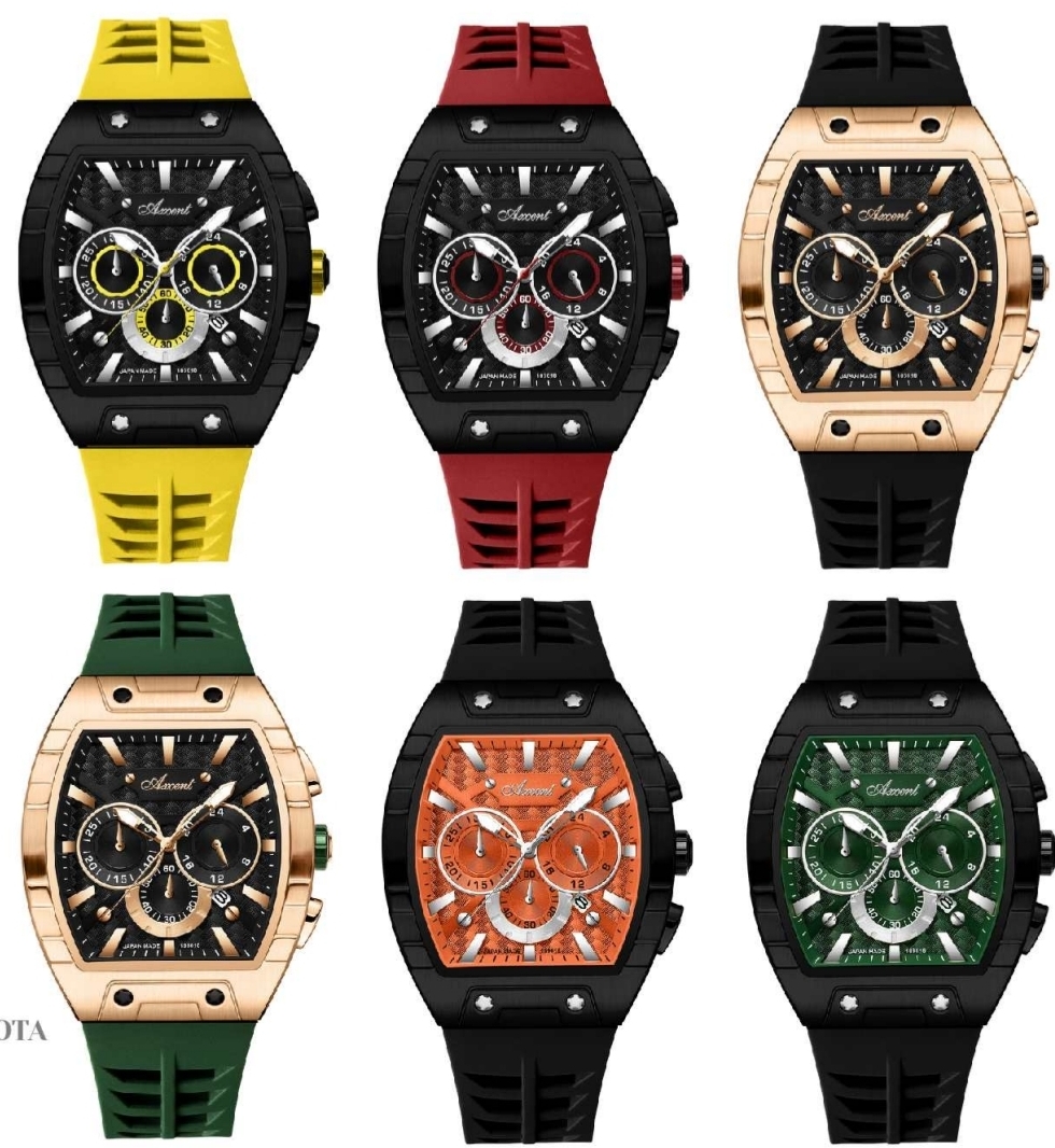 ساعت‌ مچی مردانه اکسنت سه موتوره فعال قاب بادومی بند رابر183018