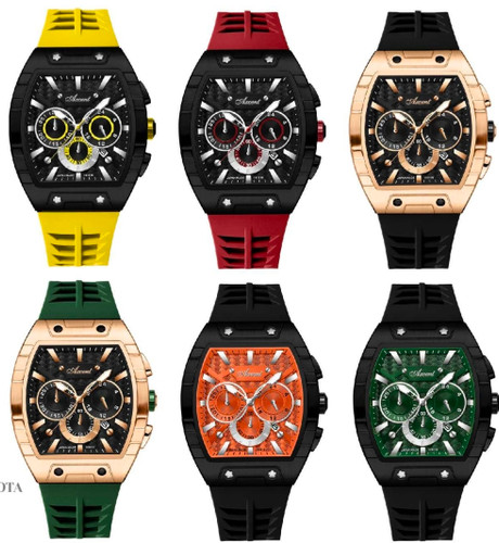 ساعت مچی مردانه اکسنت سه موتوره فعال قاب بادومی بند رابر183018