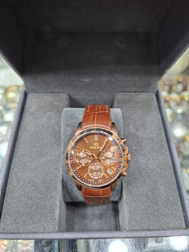 ساعت مچی زنانه اریس گلد سه موتوره کرنوگراف بند چرمی اورجینال