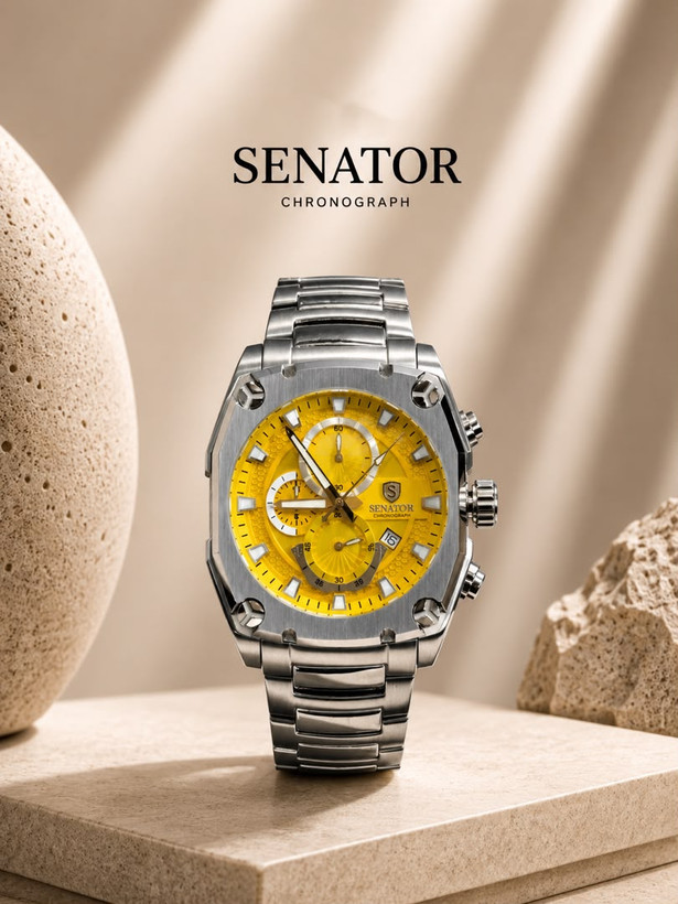 ساعت مچی سناتور مردانه چهارگوش سه موتوره کرنوگراف اورجینال 1077